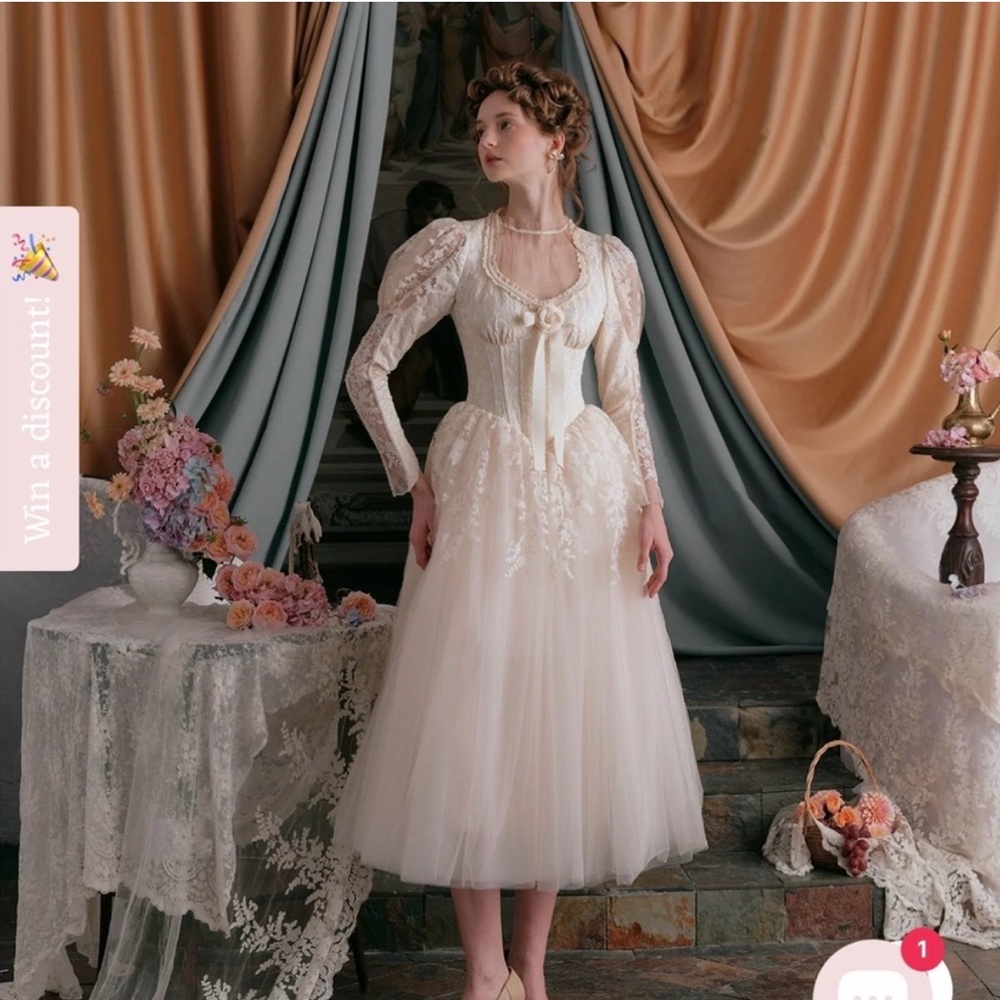 Lacemade 1900s Vintage inspired Midi Lace Bridal Gown costume NWT Size L (6-8) - Picture 5 of 14